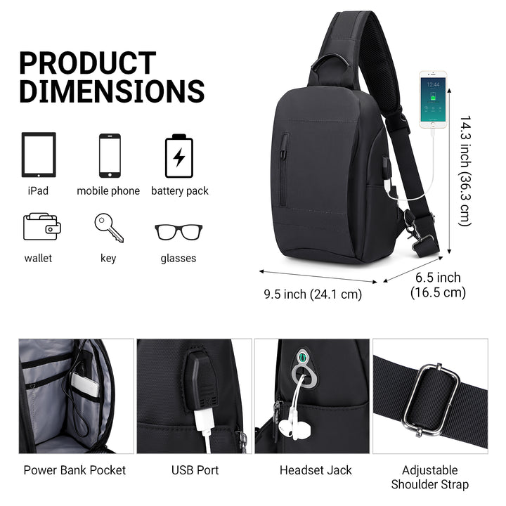 #Color_Black#Color_Black Nylon Sling Bag for Men Crossbody Bags