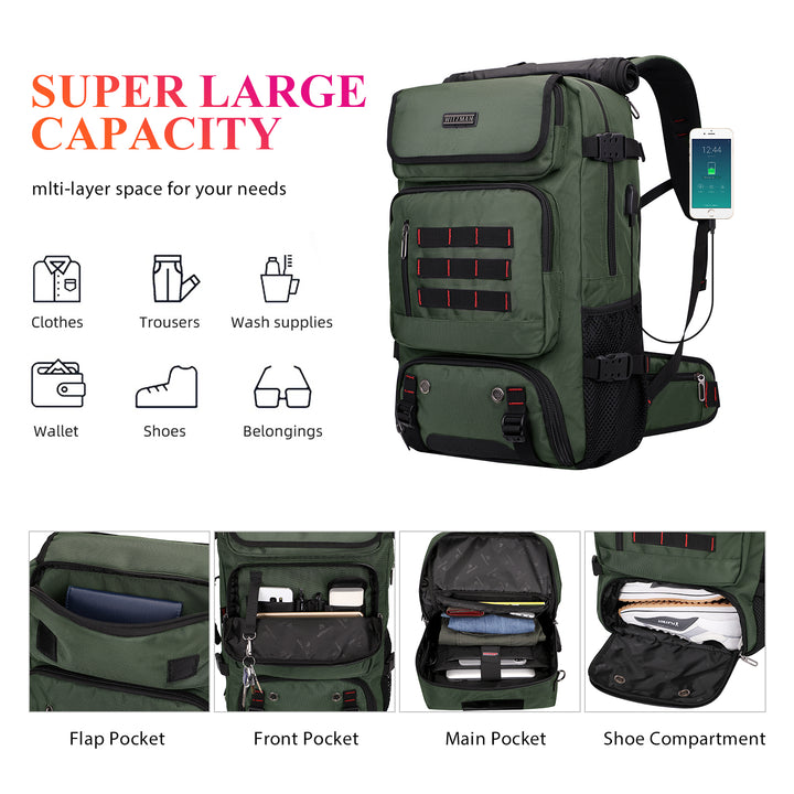 #Color_Army Green Nylon Travel Backpack