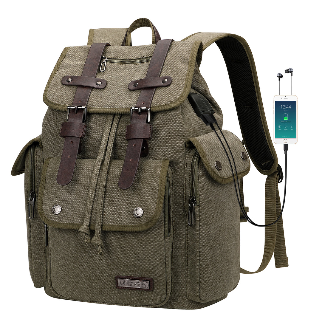 #Color_Army Green Canvas Travel Backpacks